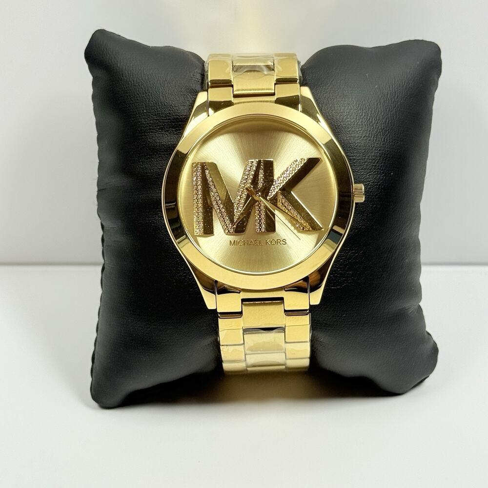 Michael Kors MK4732 Slim Runway MK Logo Dial Gold Tone Bracelet Women’s Watch